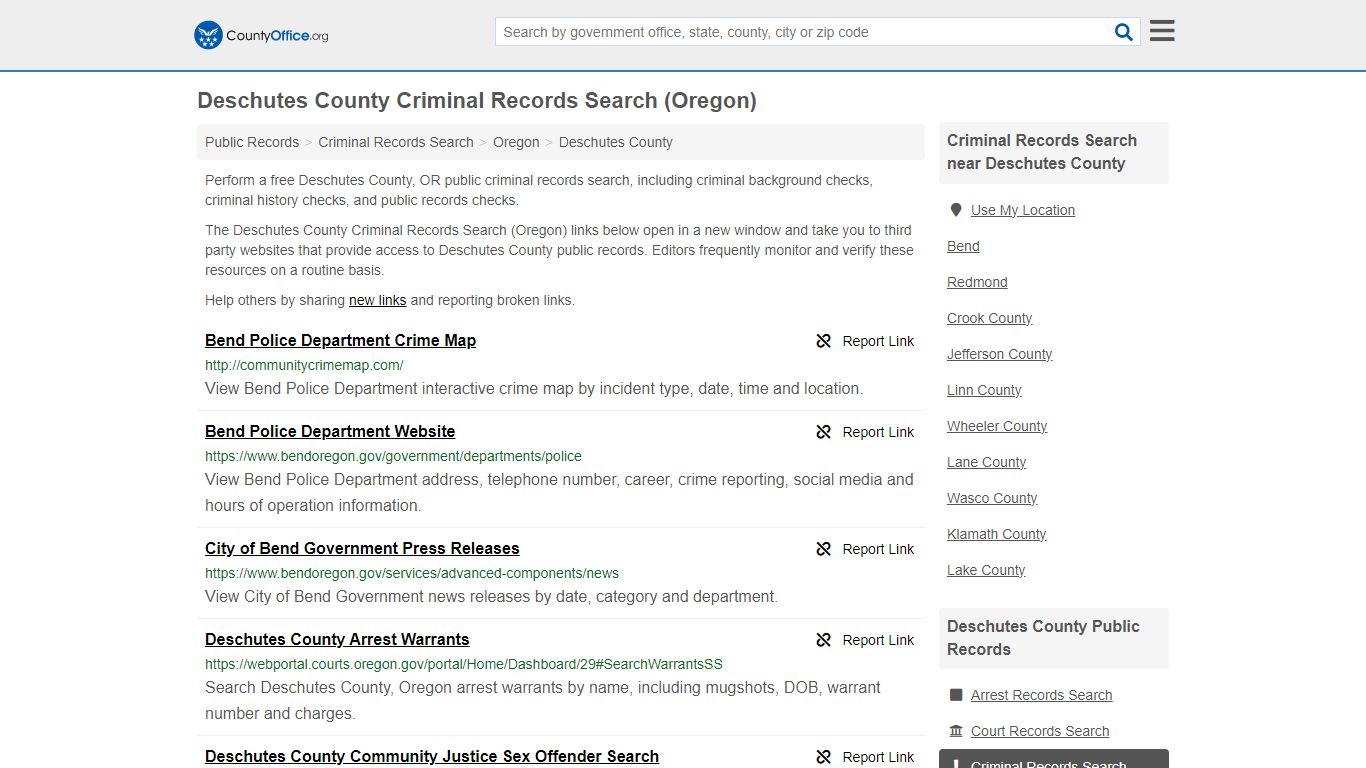 Deschutes County Criminal Records Search (Oregon)