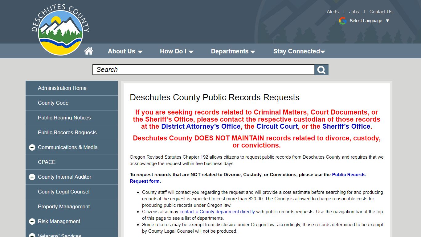 Deschutes County Public Records Requests