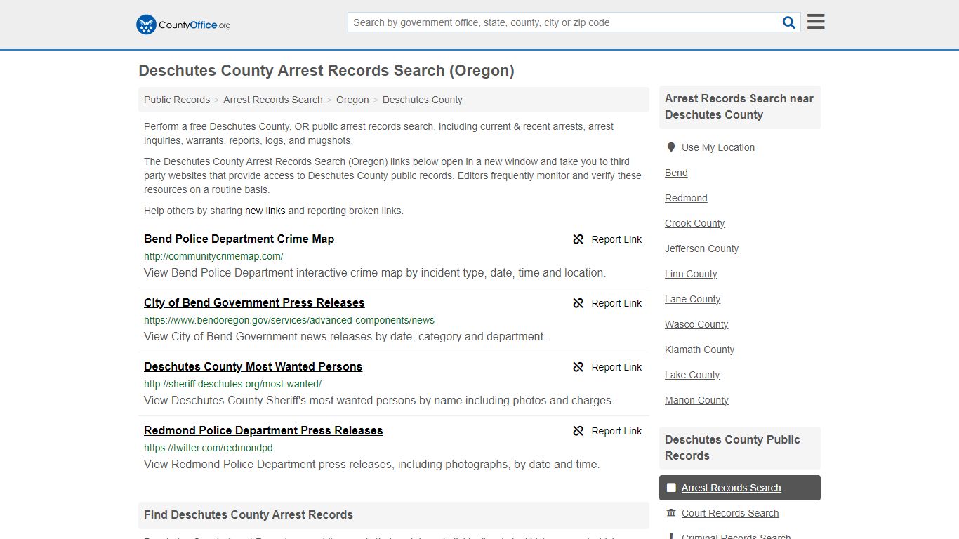 Deschutes County Arrest Records Search (Oregon) - County Office